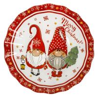 Dekoruese krishtlindjesh pjate e kuqe e bardhe  e thelle ovale me xhuxha santa klaus 15x3.5cm