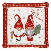 Dekoruese krishtlindjesh pjate e kuqe e bardhe  me xhuxha santa klaus 30x30cm