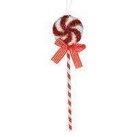 Dekoruese muri christ lollipop i bardhe me vija te kuqe 36cm
