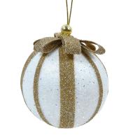 Dekorues top i bardhe me fjongo champagne 8 cm 