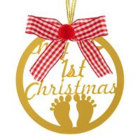 Dekorues christ baby's 1st xmas gold me fjongo te kuqe 10 cm 