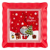 Dekoruese krishtlindjesh pjate katrore e kuqe peme dhe xhuxh santa klaus 17x17cm 