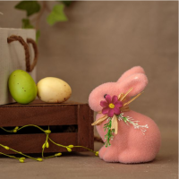 Lepur roze me papjon dhe lule ciklamin dekoruese pashkesh 13cm