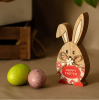 Dekoruese tavoline lepur forme veze me shkrim Happy Easter 15cm