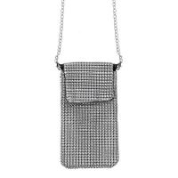 Çante celulari per femra me diamant argjendi dhe zinxhir argjendi 11x20.5cm