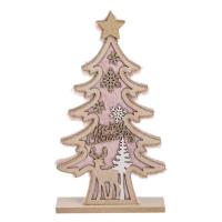 Peme dekorative prej druri per Krishtlindje me pellush roze dhe drere 16x30cm
