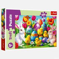 Lojë puzzle për fëmijë me lepuj dhe veze