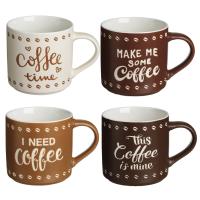 Set filxhanësh qeramike ngjyrë kremi kafe me mesazhe 350ml - 4 copë