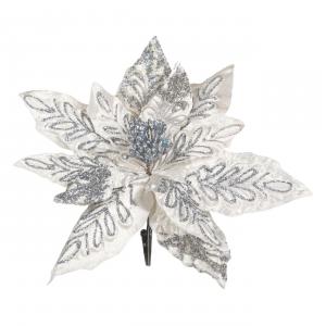 Lule Krishtlindje Dekorative Ngjyre E Bardhe Me Xixa Silver 24 Cm