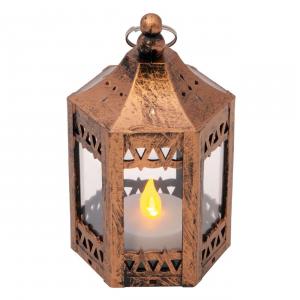 Fener Metalik Mini I Varur Dizajn Bronz Me Qiri Led Me Bateri 6.5x11 Cm
