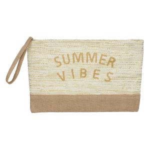 Çante tualeti bezhe dhe kafe me dizajn Summer Vibes 32x22 cm