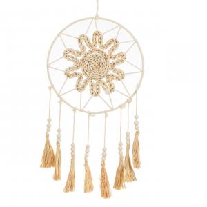 Talisman (dream catcher) bezhë me lule dhe rruaza druri 30x70cm