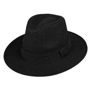 Kapele panama unisex ngjyre e zeze me shirit te zi te palosur