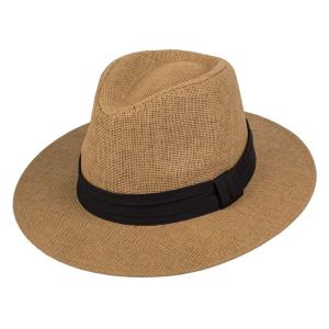 Kapele panama unisex ngjyre e kafe me shirit te zi te palosur