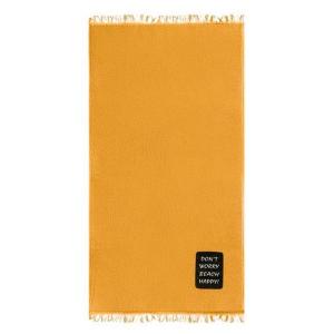 Peshqir plazhi ngjyre mustard, dizajn “Don&#39;t Worry” – 90x170 cm
