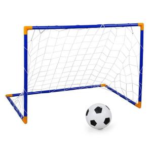 Gol plastik blu futbolli me top dhe pompe 105x76x69cm