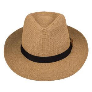 Kapele panama unisex me shirit te zi, ngjyre natyrale te erret dhe tokez kafe