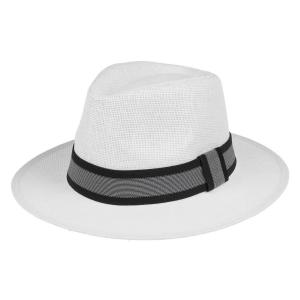Kapele panama unisex e bardhe me shirit te zi me vija te bardha