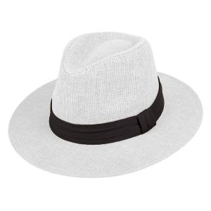 Kapele panama unisex ngjyre e bardhe me shirit te zi te palosur