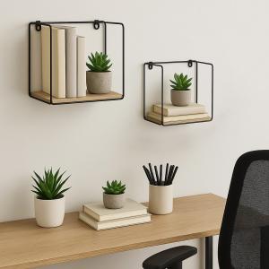Set rafte metal dekorativ MDF 2 madhësi katror - 2 copë