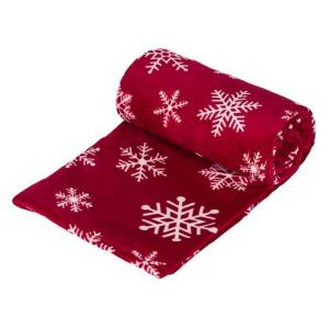 Batanije dekorative per Krishtlindje velvet e kuqe me floke bore te bardha 200x150cm