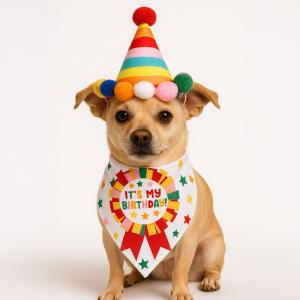 Set qafore dhe kapele për qen "Happy Birthday" me zë