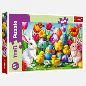 Lojë puzzle për fëmijë me lepuj dhe veze