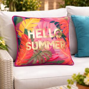 Jastëk veror "Hello Summer" me dizajn gjethe shumengjyrëshe 40x40cm