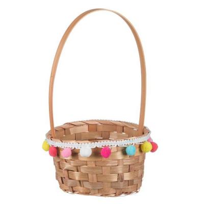 Shporta Dekorative Pashkësh me Dorezë Bambu Pom Pom