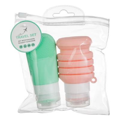 Set me shishe udhëtimi prej silikoni rozë 60 ml mente 100 ml