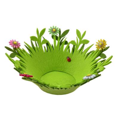 Shporte dekoruese pashke jeshile me lule dhe nusepashke 22cm