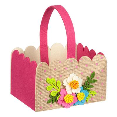 Shporte dekoruese pashke roze katrore me lule 18x13cm
