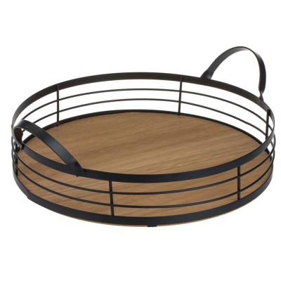 Tabaka servirje e rrumbullakët me doreza metalike bezhë e zezë 30x6cm