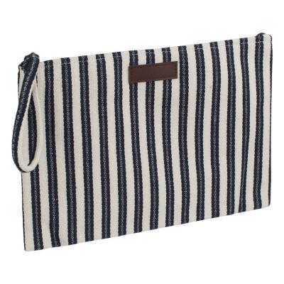 Çantë tualeti bezhë me vija blu 32x22 cm
