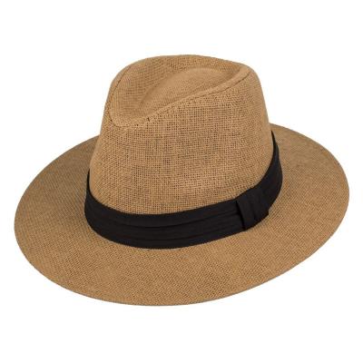 Kapele panama unisex ngjyre e kafe me shirit te zi te palosur