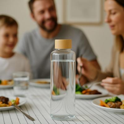 Shishe uji prej qelqi transparent me kapak bambuje 1L