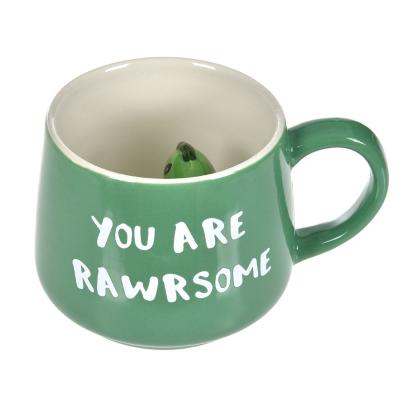 Filxhan qeramik jeshile me Dinosaur 3D brenda "You Are Rawrsome" 370ml